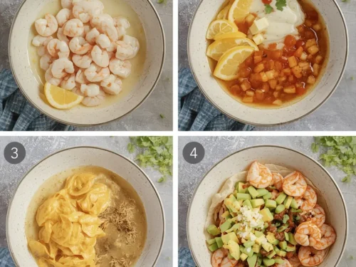 A serving of 20-minute lemon shrimp tacos with fresh toppings.