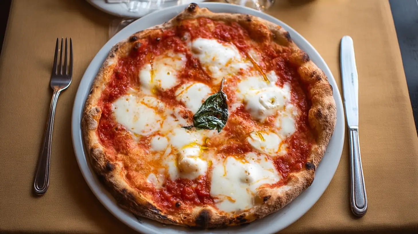 A close-up shot of a freshly baked Italian pizza with rich toppings.
