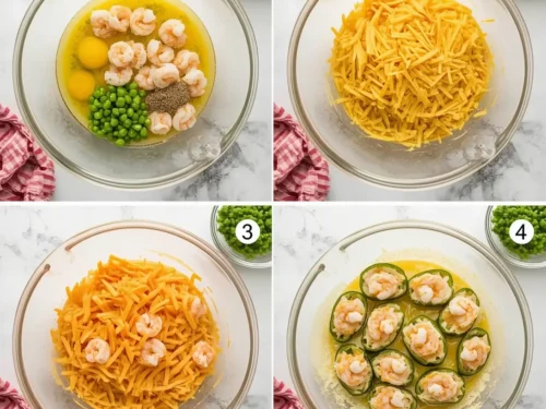 A platter of baked jalapeño shrimp poppers arranged on a serving dish.