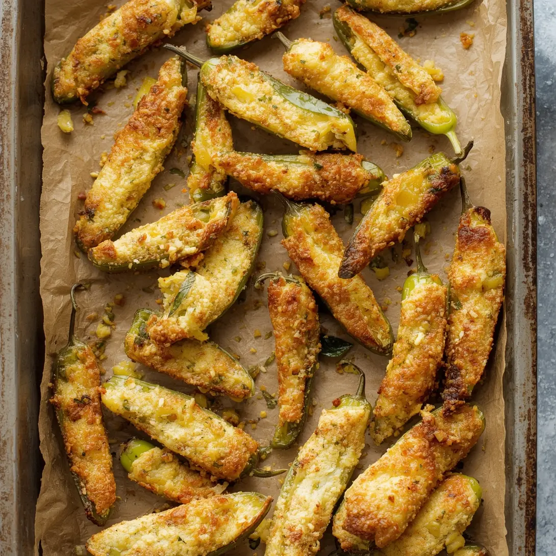 A platter of baked jalapeño shrimp poppers arranged on a serving dish.