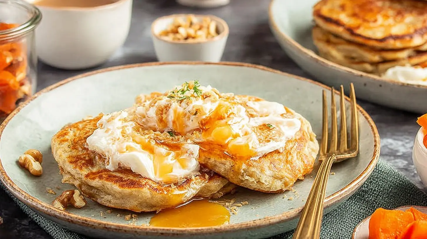 Assorted breakfast dishes including eggs, bacon, and pancakes