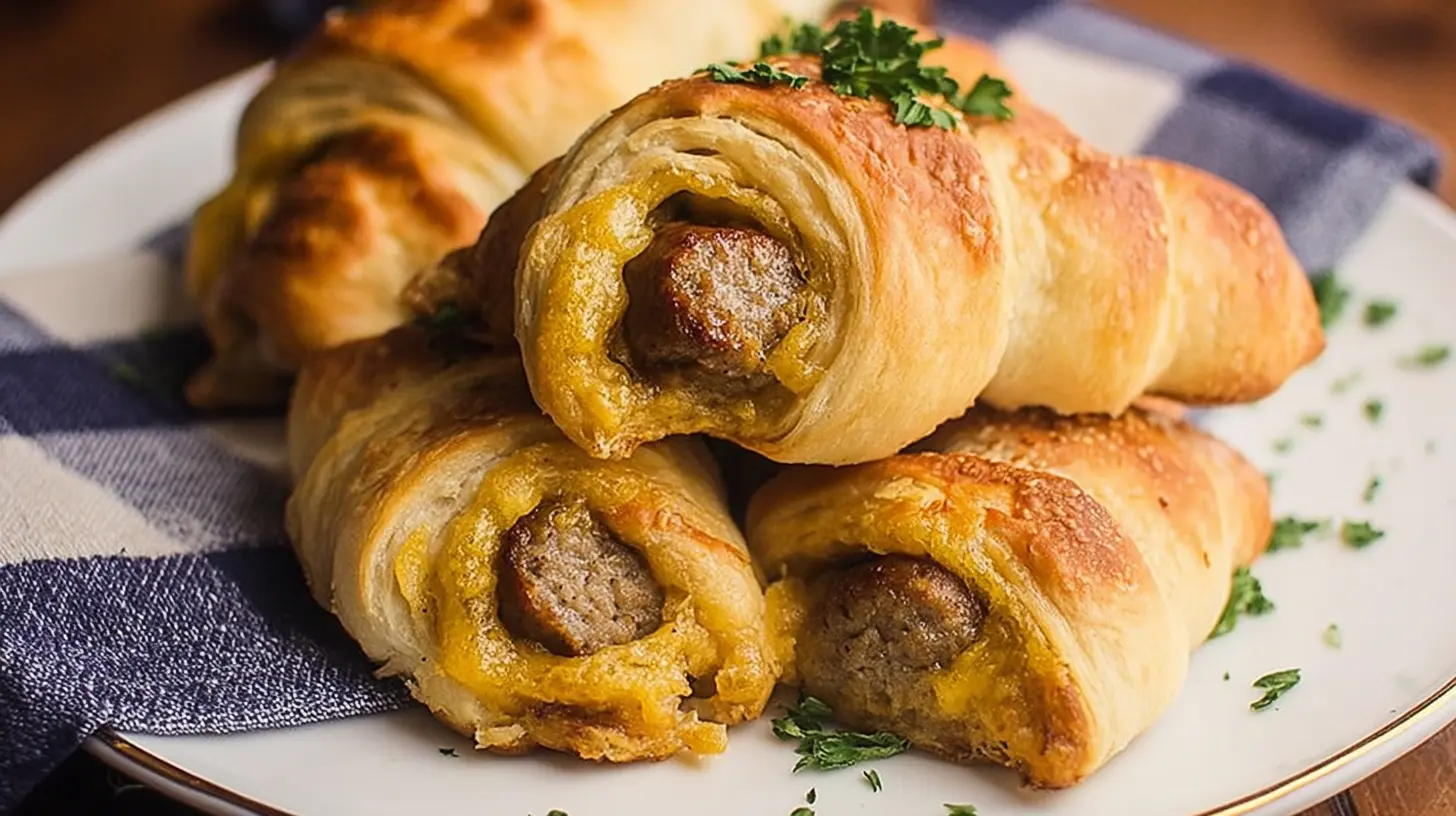 Hot breakfast sausage crescent rolls, golden brown and ready to eat