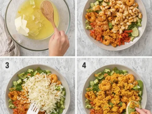 Close-up of Caribbean jerk grilled shrimp wraps with fresh vegetables