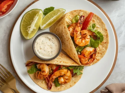 Delicious Caribbean jerk grilled shrimp wraps with fresh ingredients
