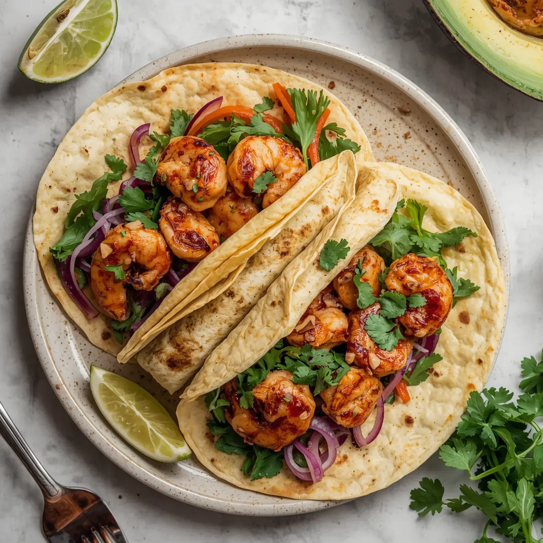 Delicious Caribbean jerk grilled shrimp wraps with fresh ingredients