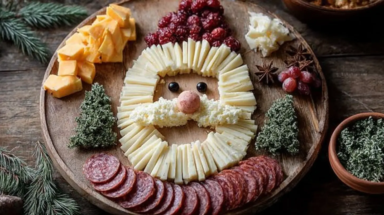 A table laden with Christmas food for a holiday feast.