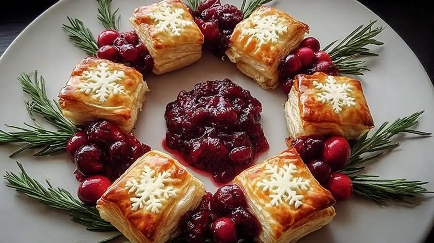 A festive spread of various Christmas food items, beautifully arranged for the holidays.