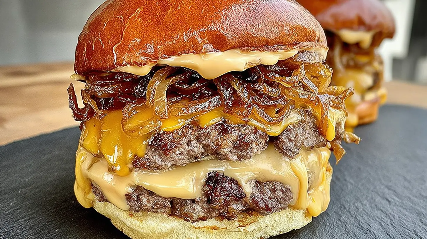 Classic Oklahoma onion smashburger featuring a thin patty smashed with onions.