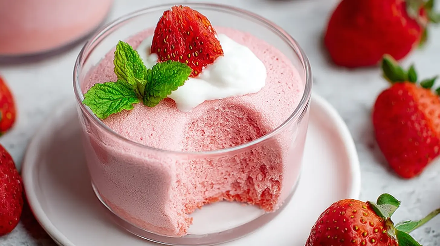 Creamy strawberry mousse garnished with fresh berries