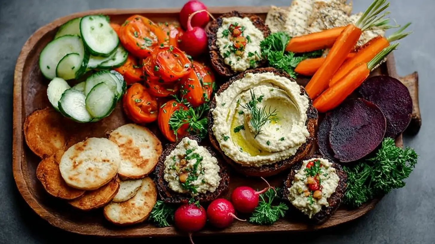 Close-up of vibrant and delicious vegan savory appetizers.