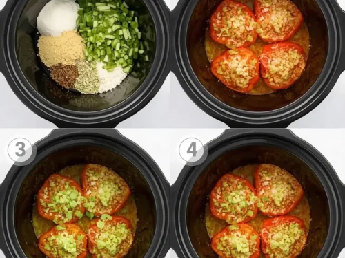 A serving of Crockpot Chicken Enchilada Stuffed Peppers on a plate