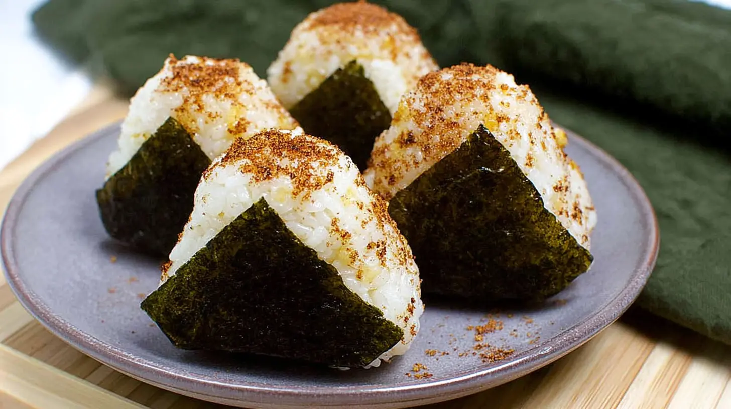Several delicious chicken rice balls arranged on a platter, ready to be served.