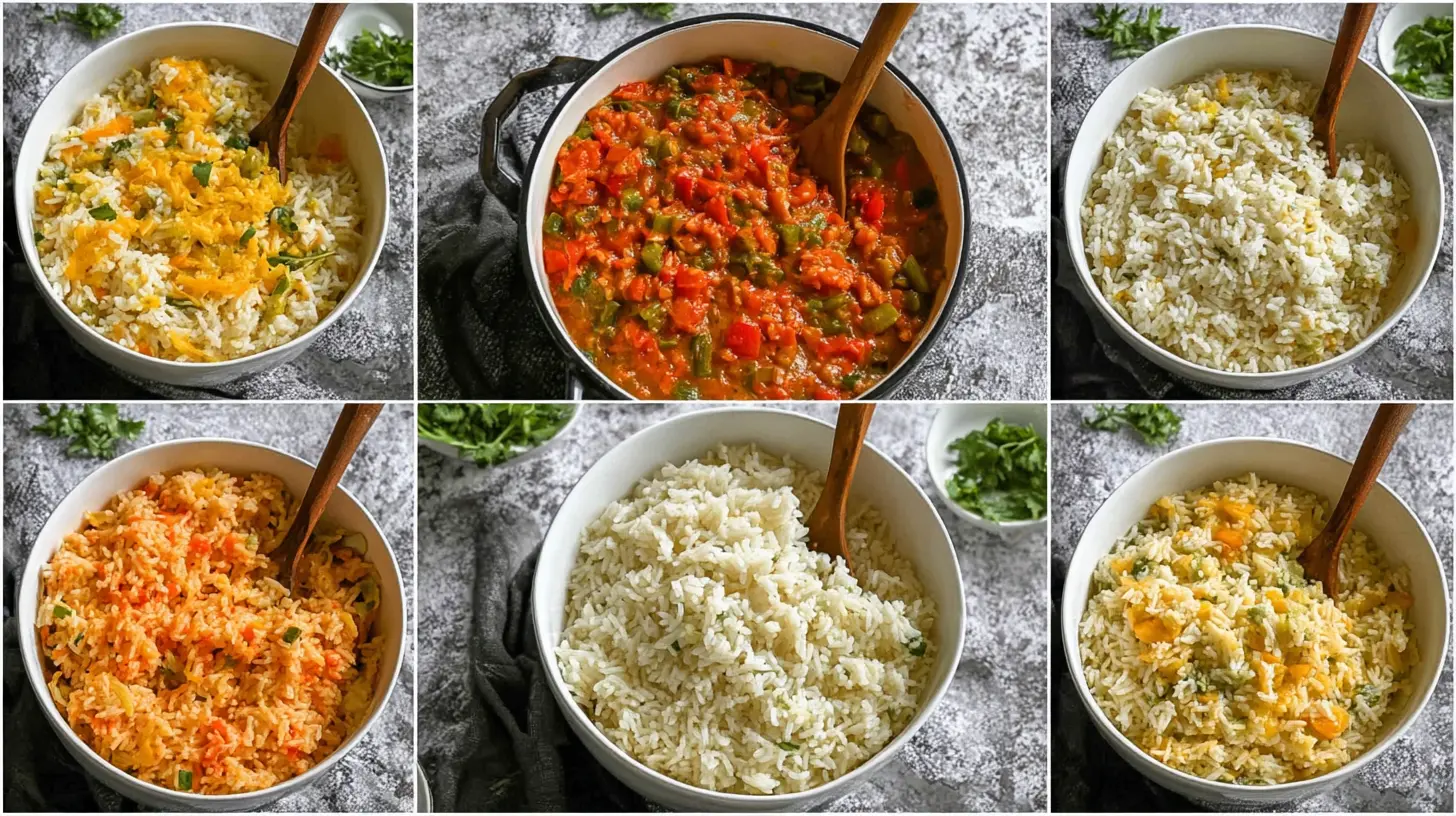 A collection of various rice recipes showcasing different styles and ingredients