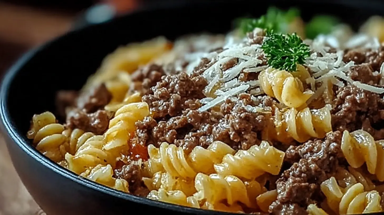 Close-up of a bubbling one pot beef cheddar ranch mixture