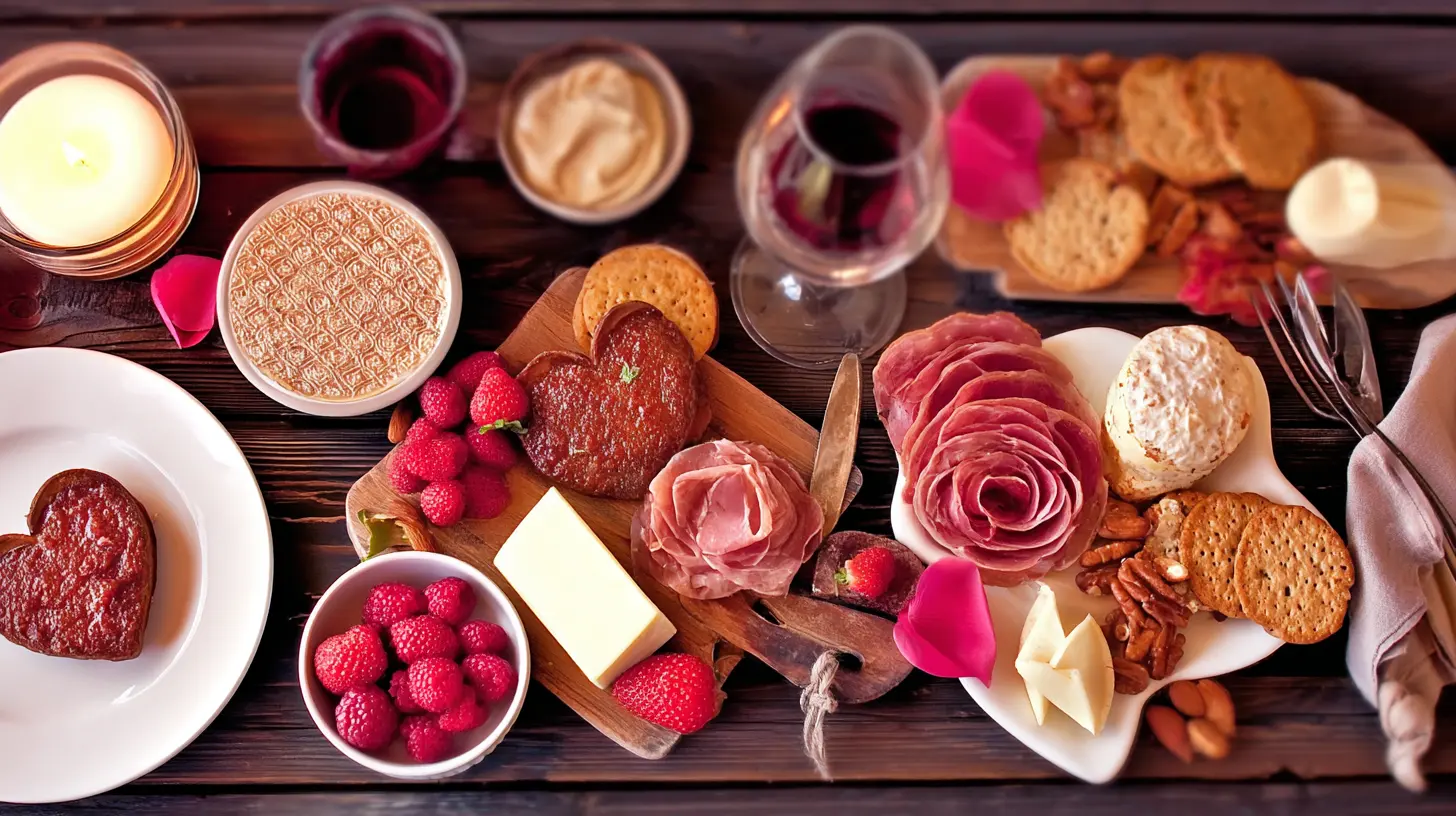Various delightful valentines meal ideas displayed on a beautifully decorated dinner table.
