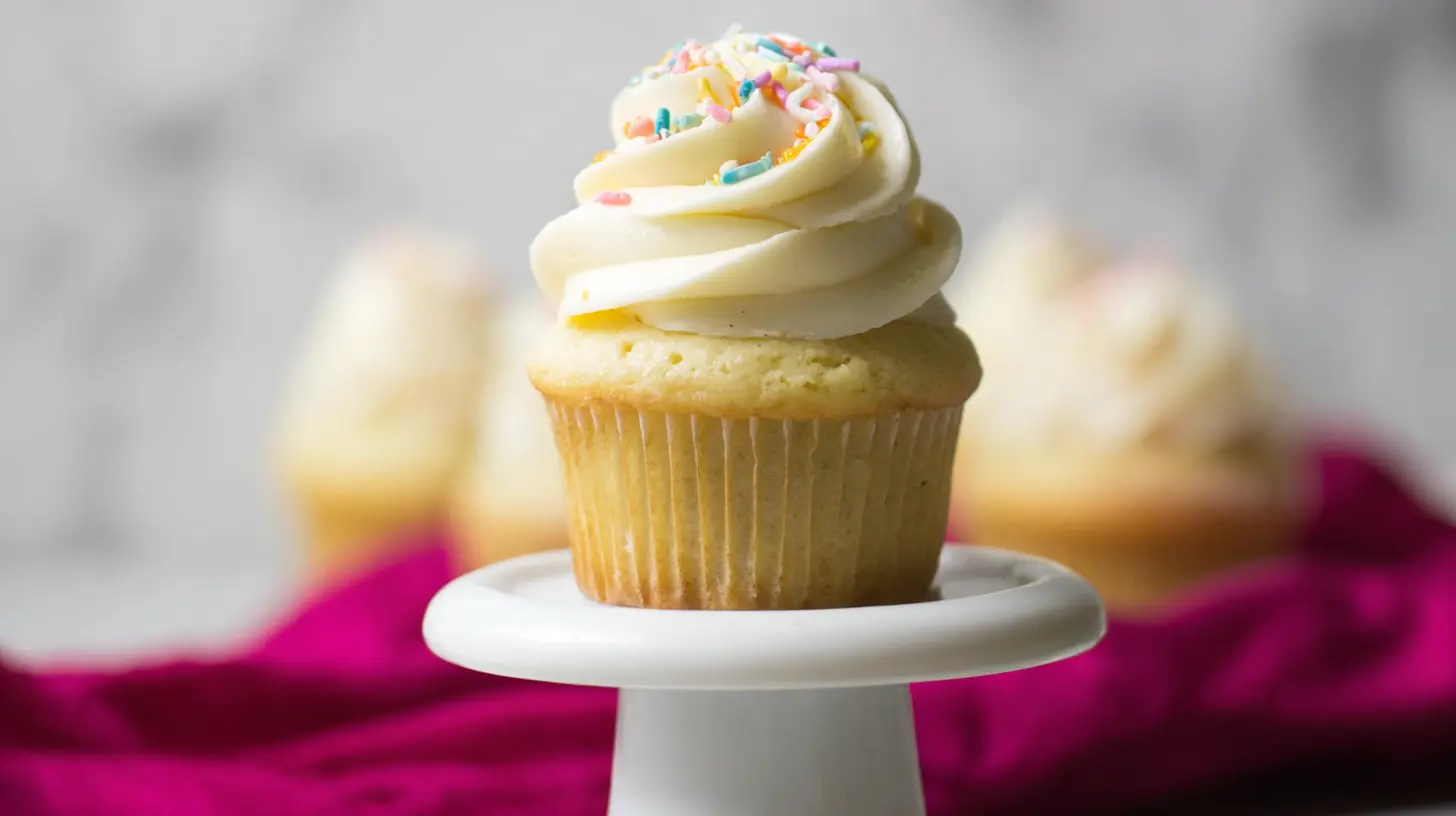A batch of easy vanilla cupcakes on a cooling rack, ready to decorate
