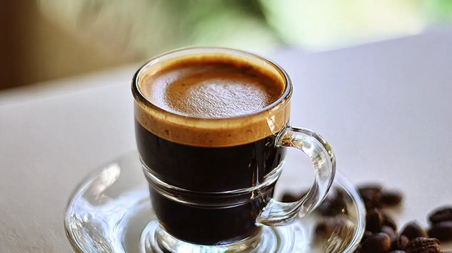 Various espresso drinks displayed on a counter