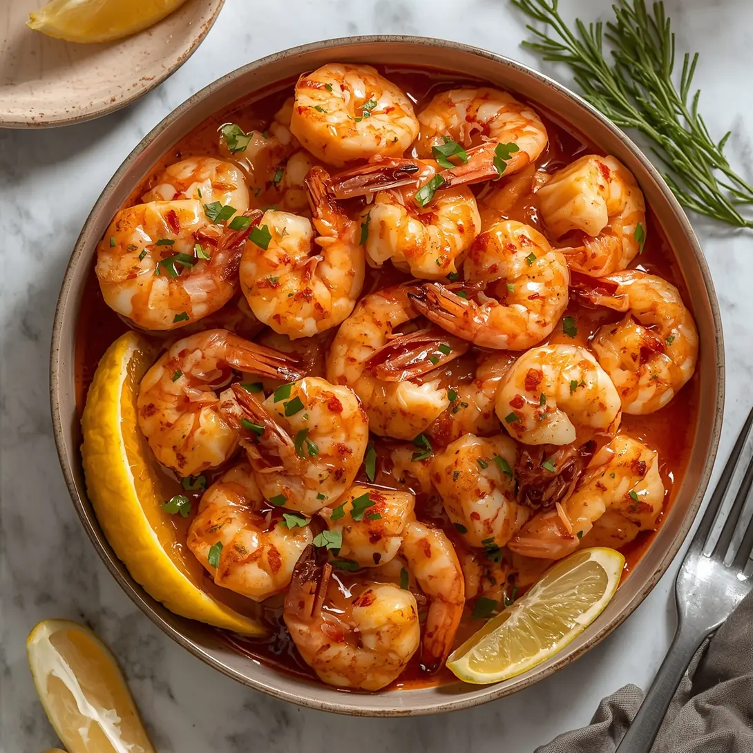 Festive shrimp bruschetta topped with vibrant pomegranate seeds on a white plate