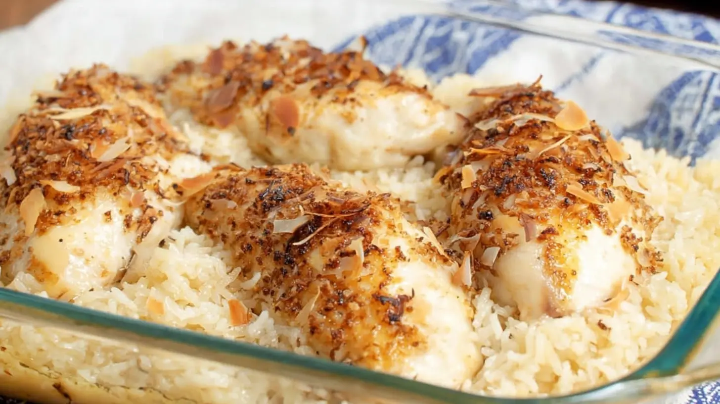 A savory dish of forgotten chicken and rice, baked to perfection in a casserole.
