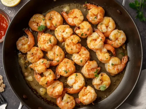 Fresh garlic butter shrimp skewers arranged for grilling