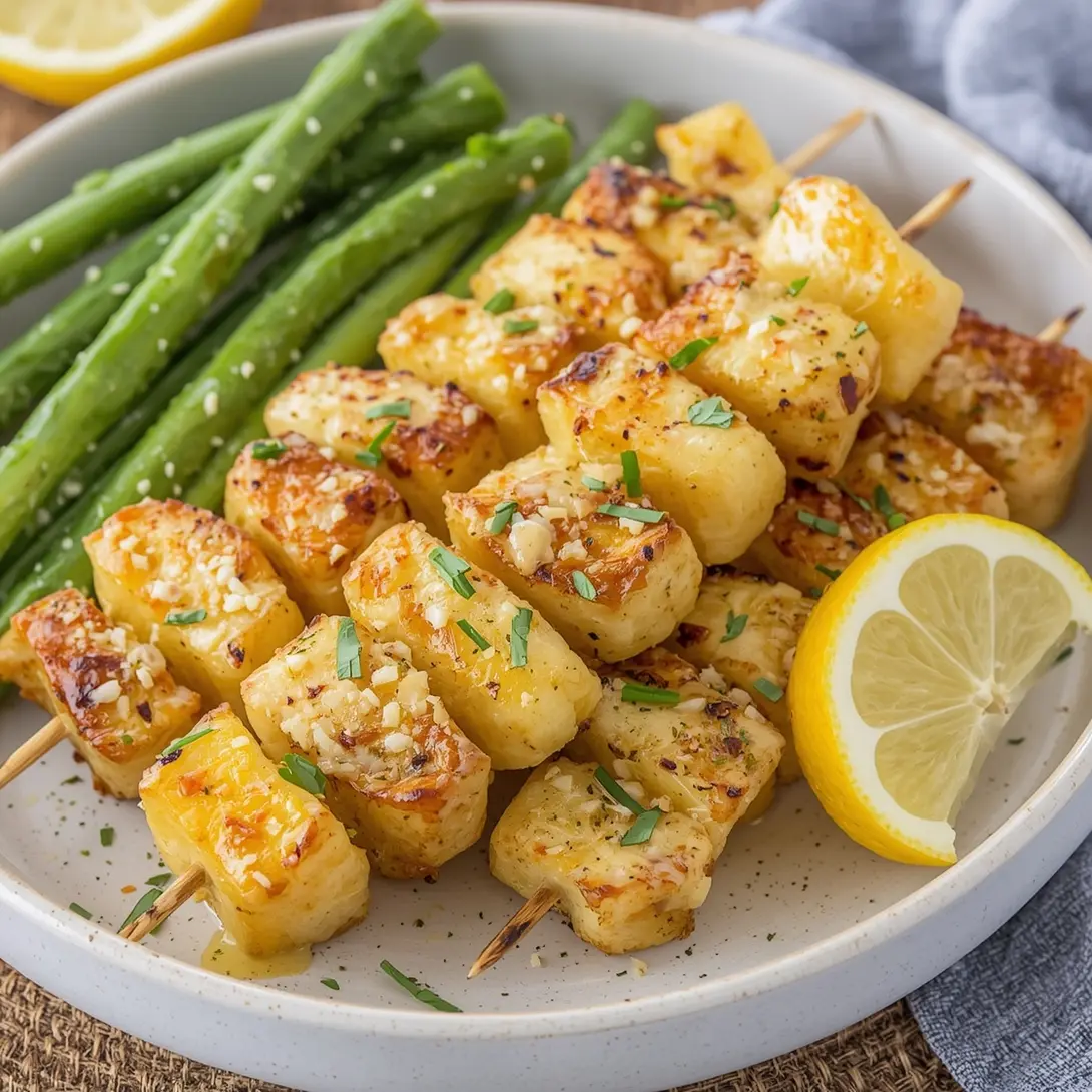 Fresh garlic butter shrimp skewers arranged for grilling