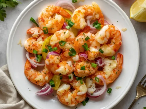 A delectable garlic parmesan shrimp cocktail platter, beautifully arranged with dipping sauces