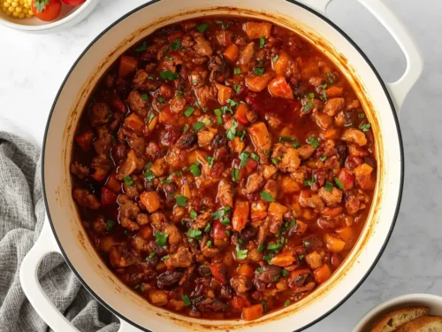 A steaming bowl of gluten-free chicken chili topped with fresh cilantro