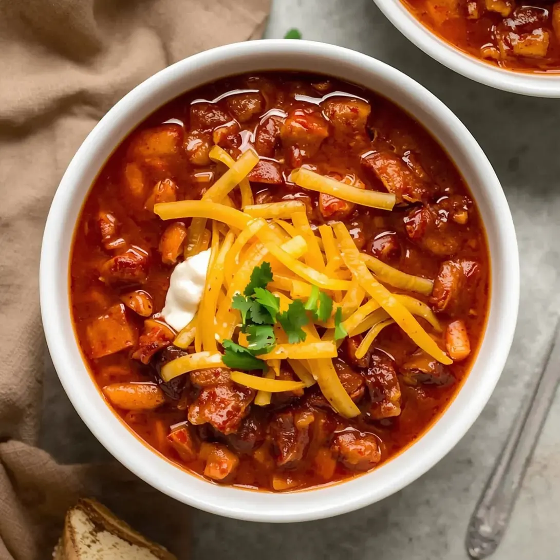 A steaming bowl of gluten-free chicken chili topped with fresh cilantro