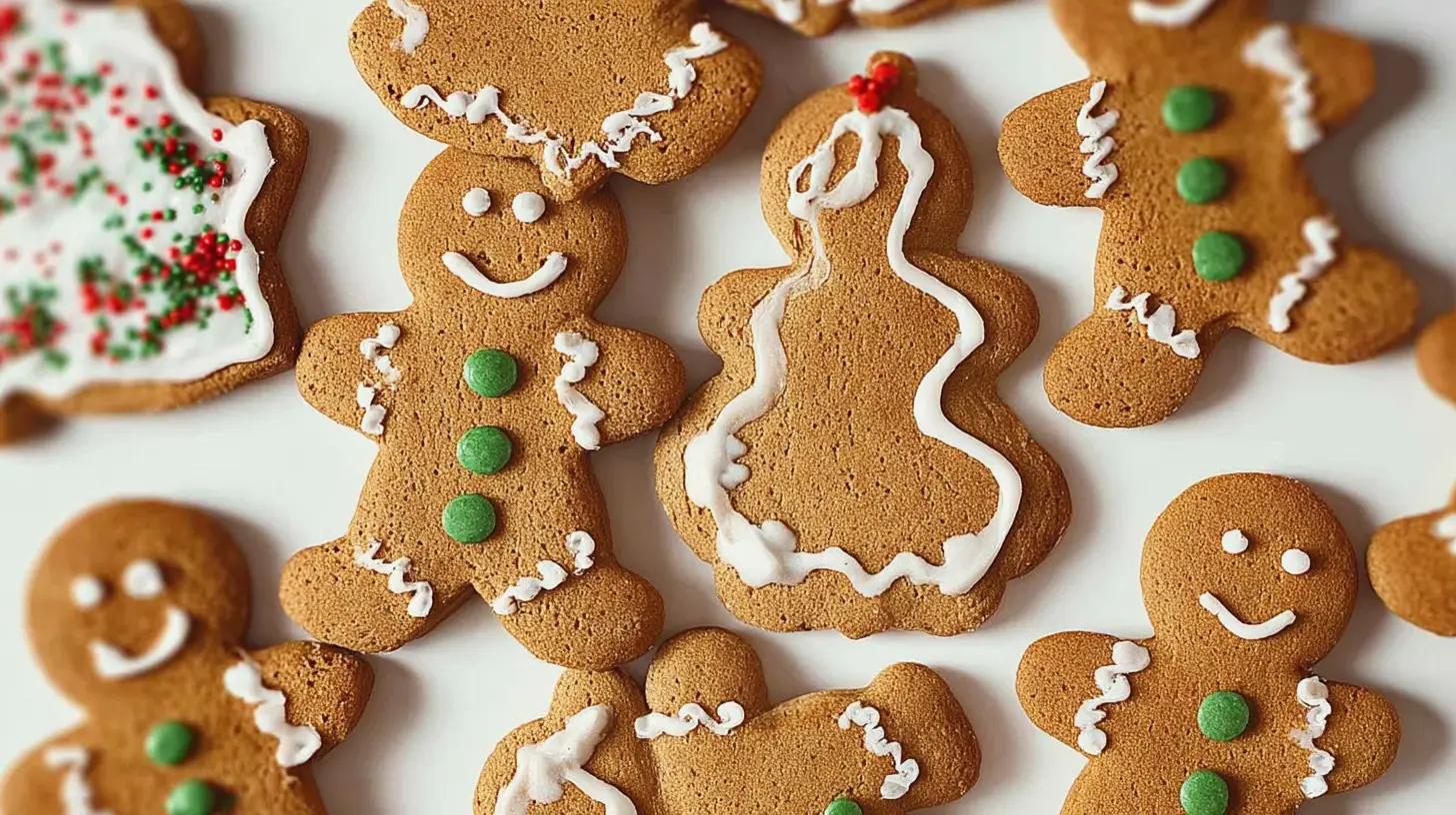 Various gingerbread cookies decorated for the holidays