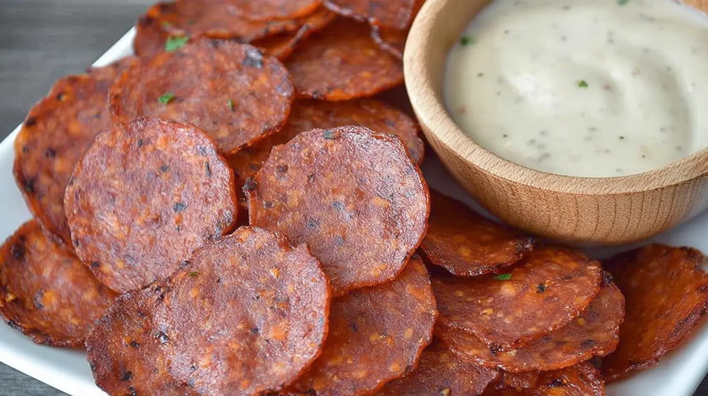 Crispy keto pepperoni chips, perfect for a low-carb snack
