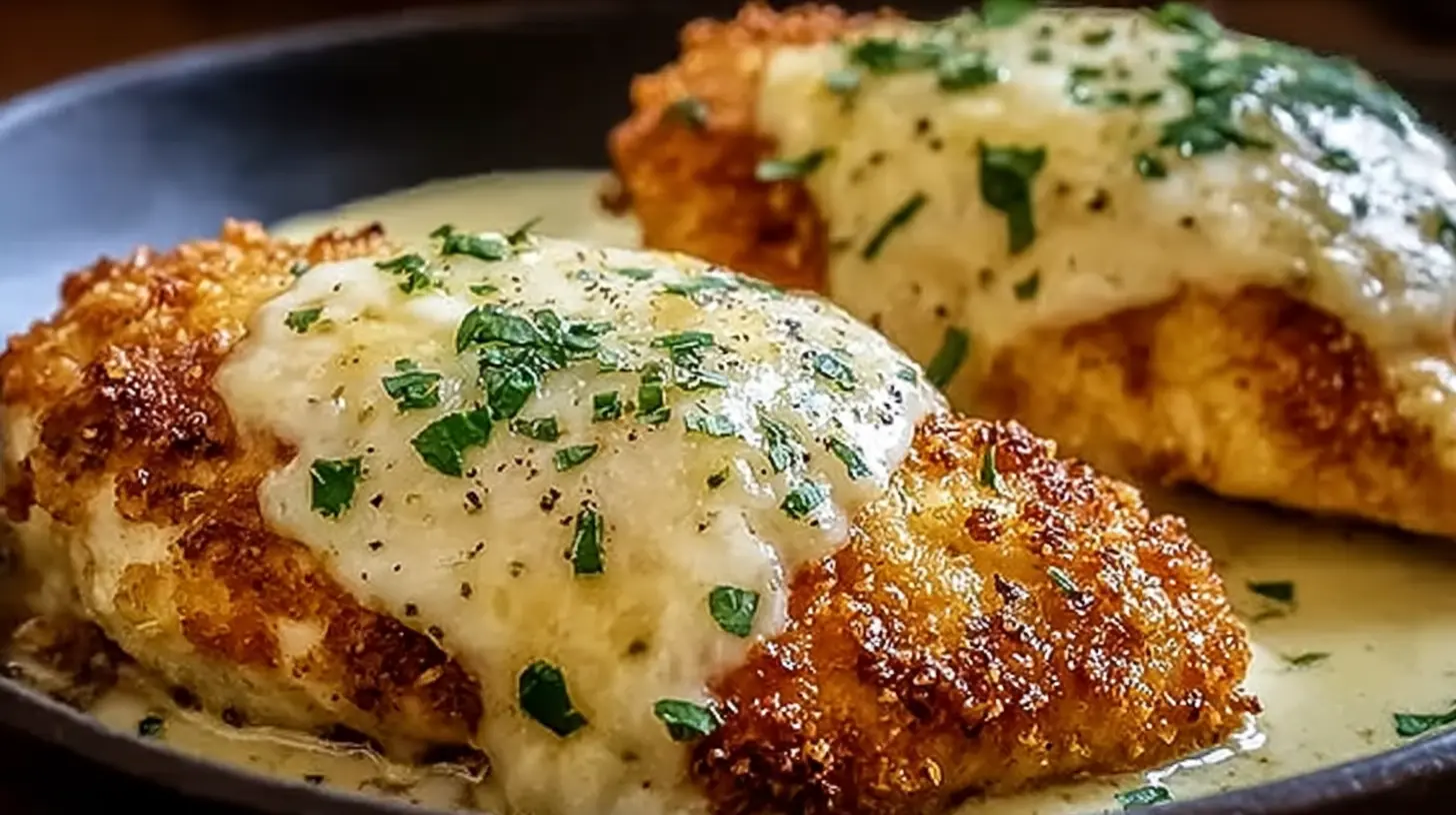 A plate featuring LongHorn Steakhouse Parmesan Chicken, garnished and ready to serve.