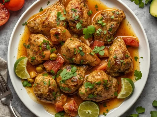 A vibrant bowl of Low-Carb Salsa Verde Chicken garnished with fresh cilantro and lime.