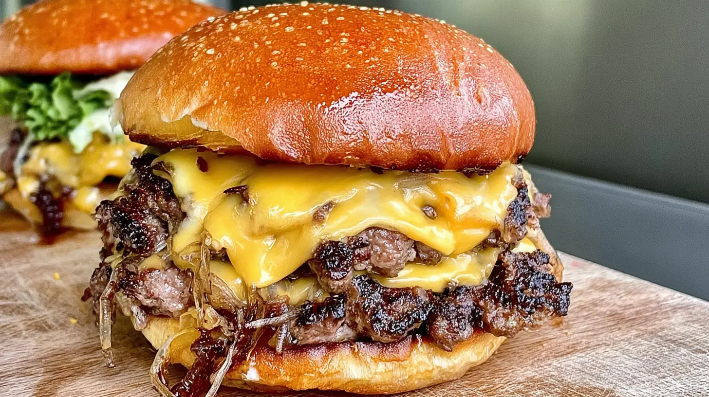 A freshly made smash burger with a perfectly seared patty and melted cheese