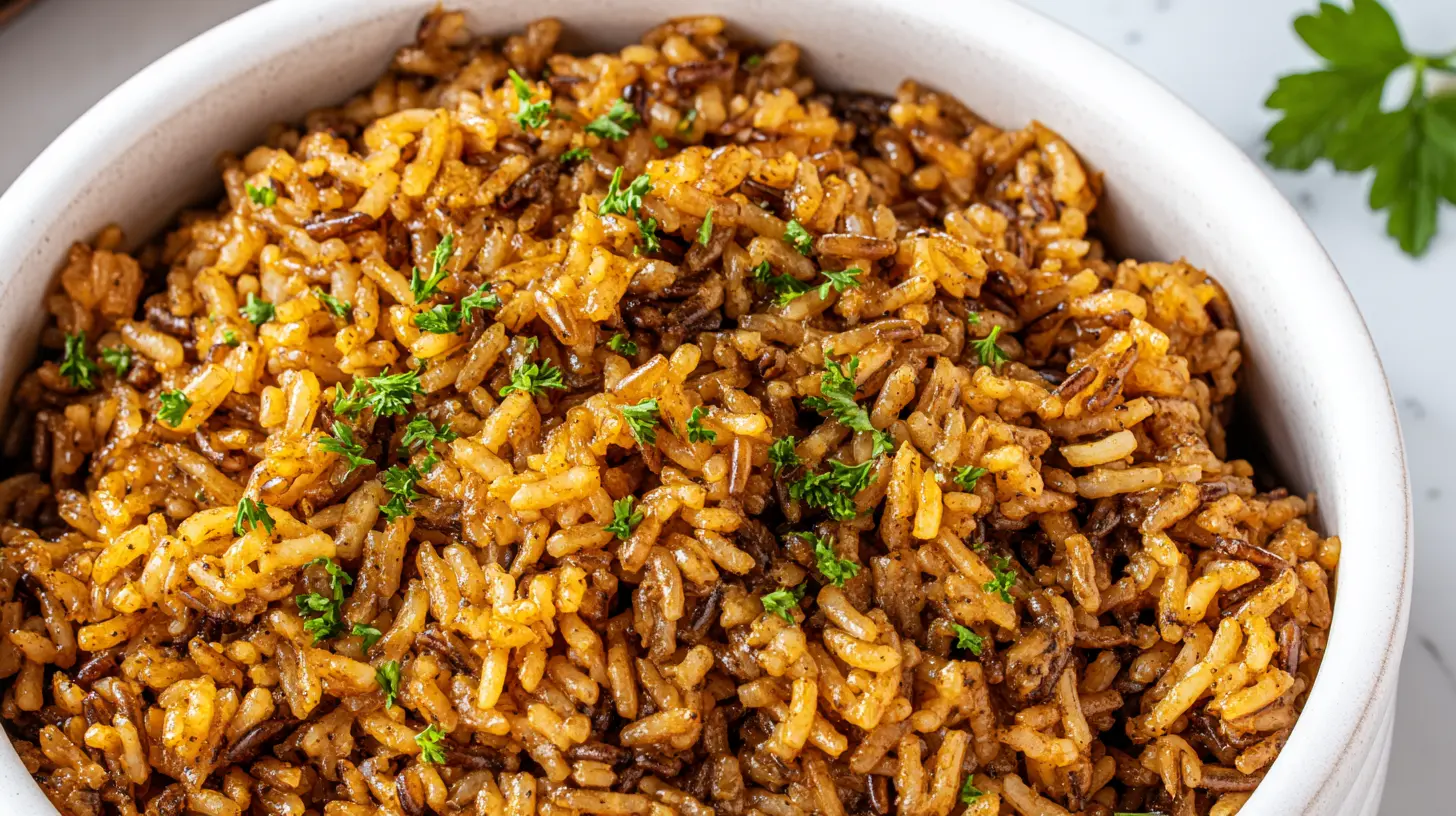 A bowl of Popeyes Cajun rice copycat recipe, rich in flavor and texture.
