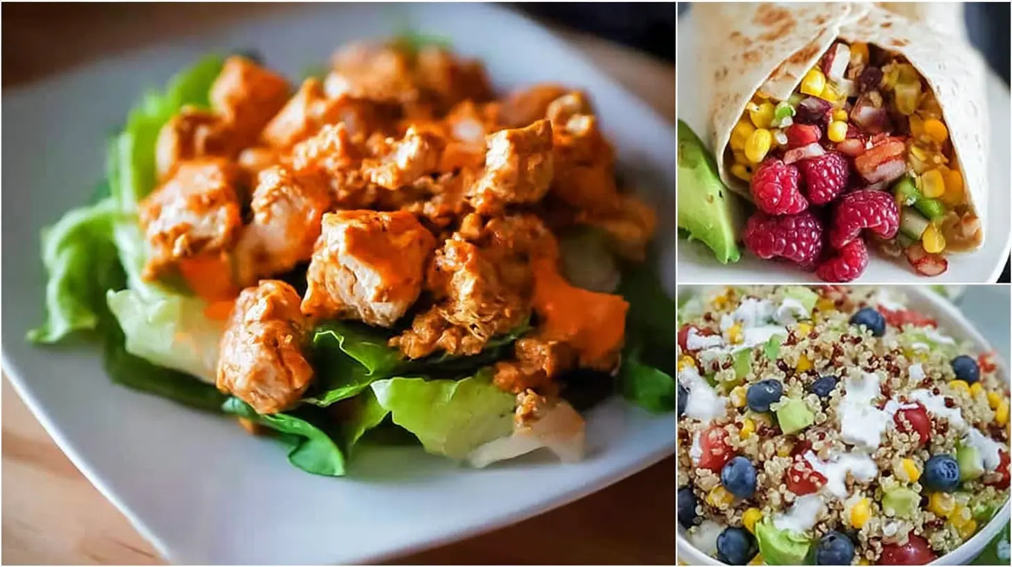 A variety of quick lunch recipes laid out on a kitchen counter