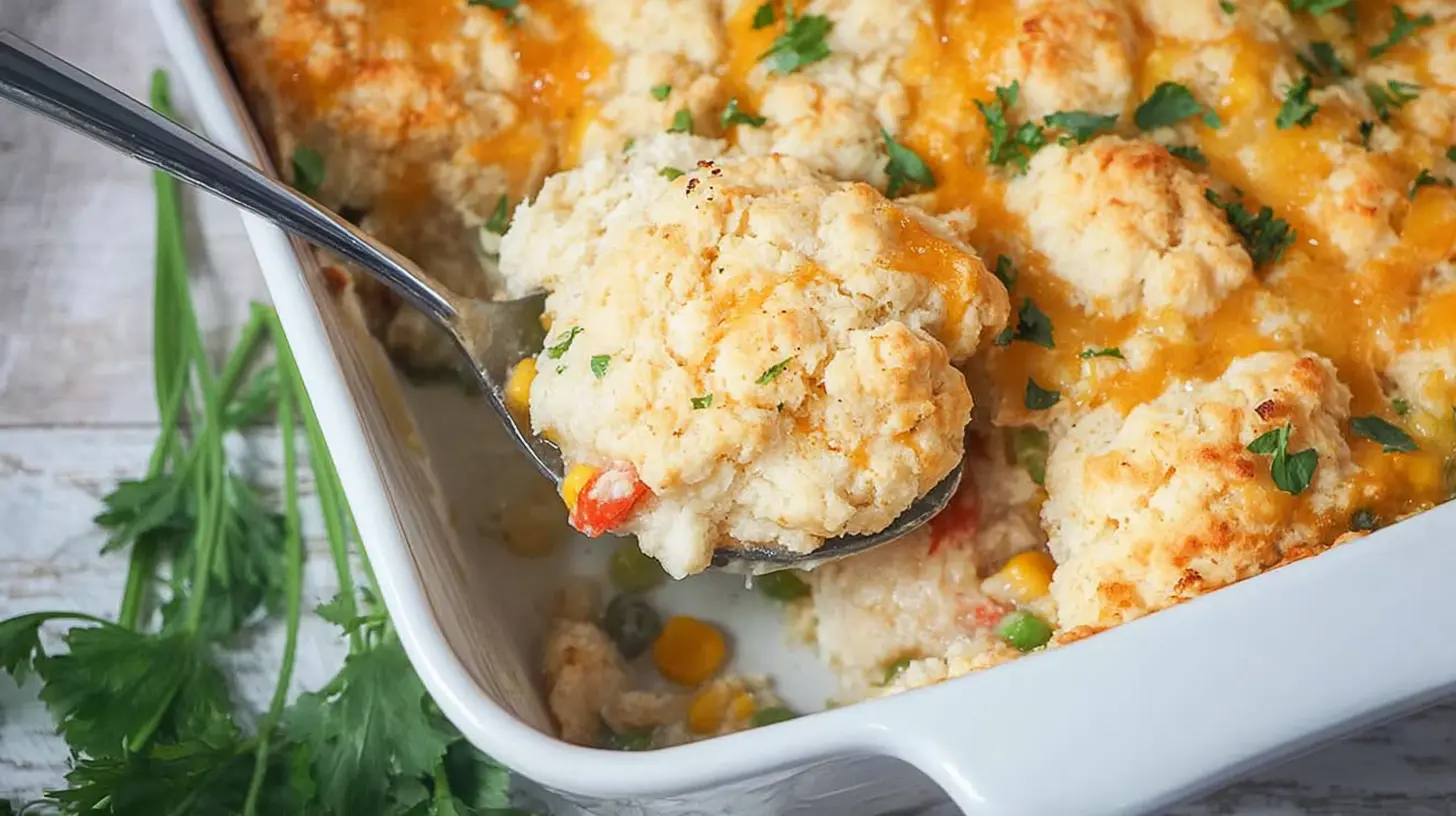 A hearty Red Lobster Biscuit Chicken Pot Pie with a golden biscuit crust.