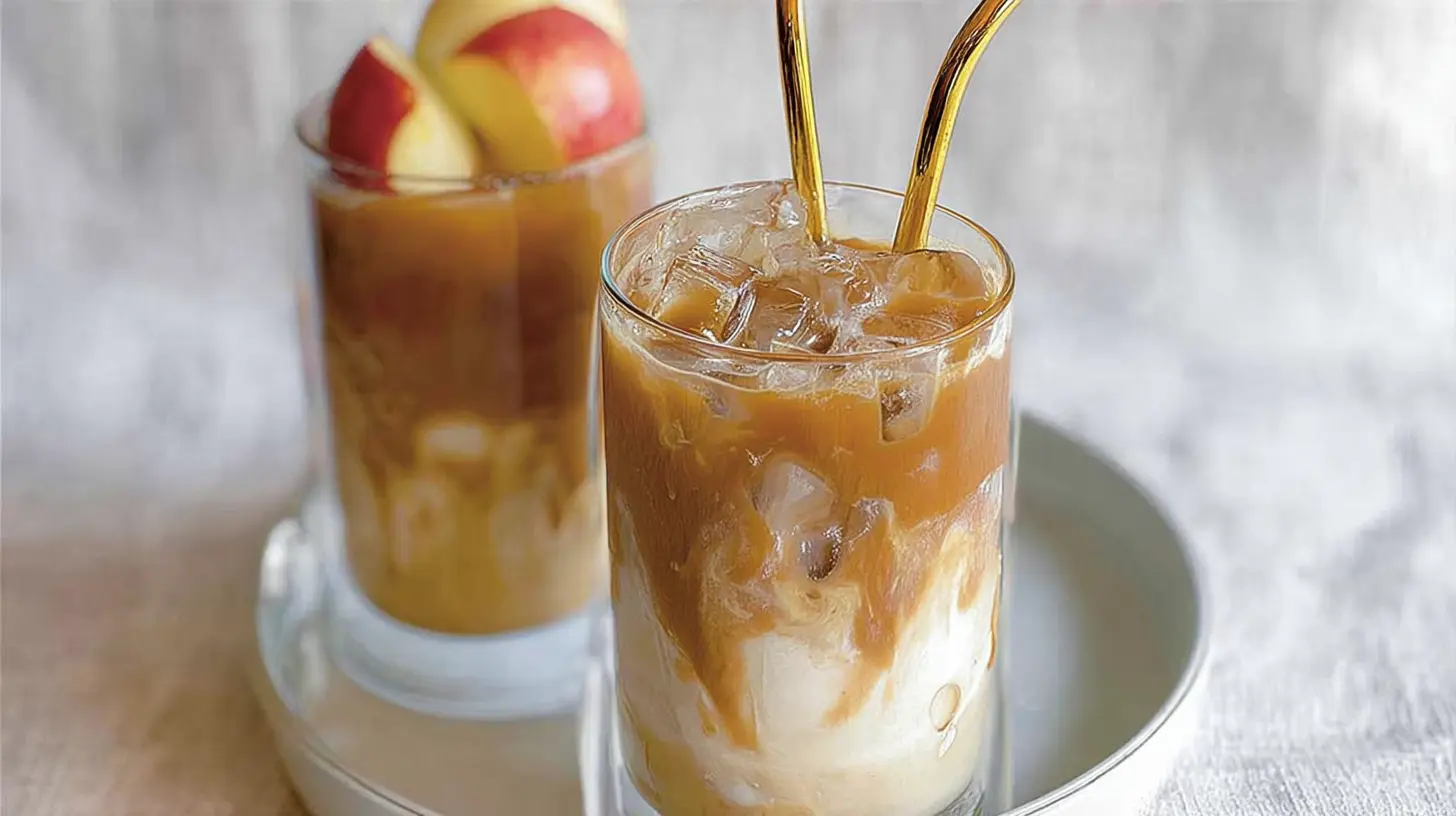 Refreshing apple iced coffee with a garnish of apple slices