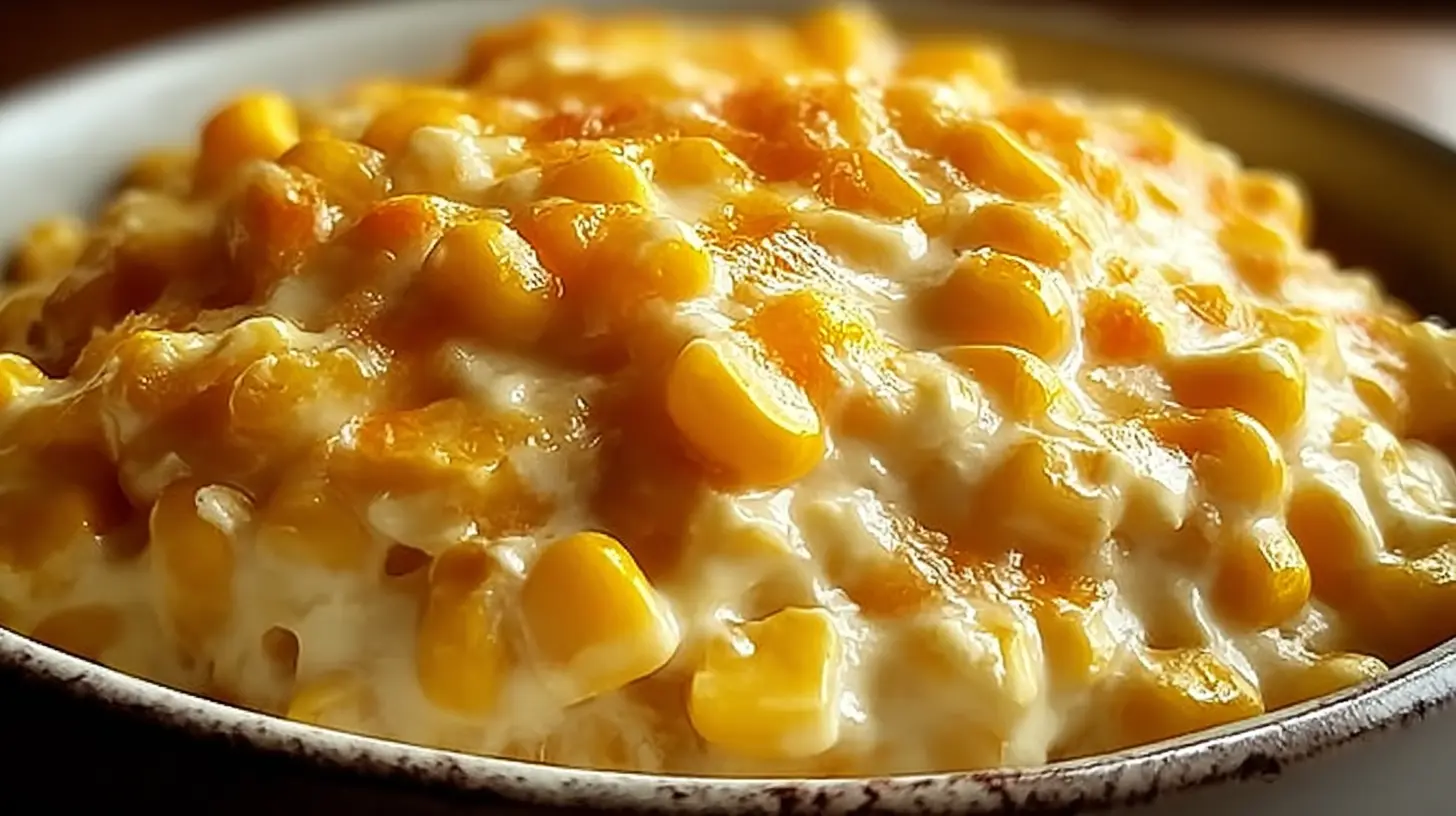 A serving of delicious cheesy corn, rich with melted cheese