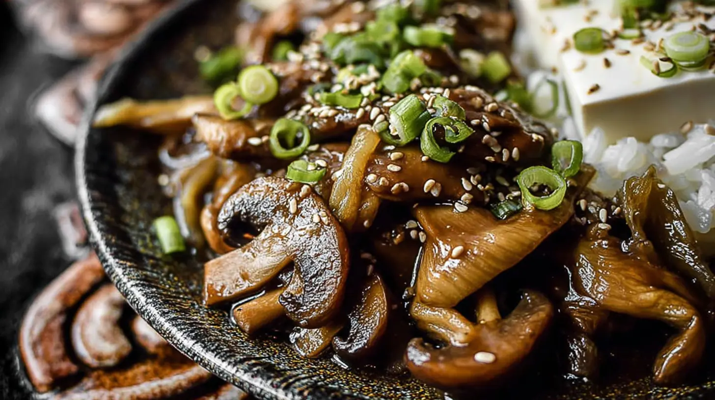 A serving of savory Japanese miso mushrooms seasoned perfectly.
