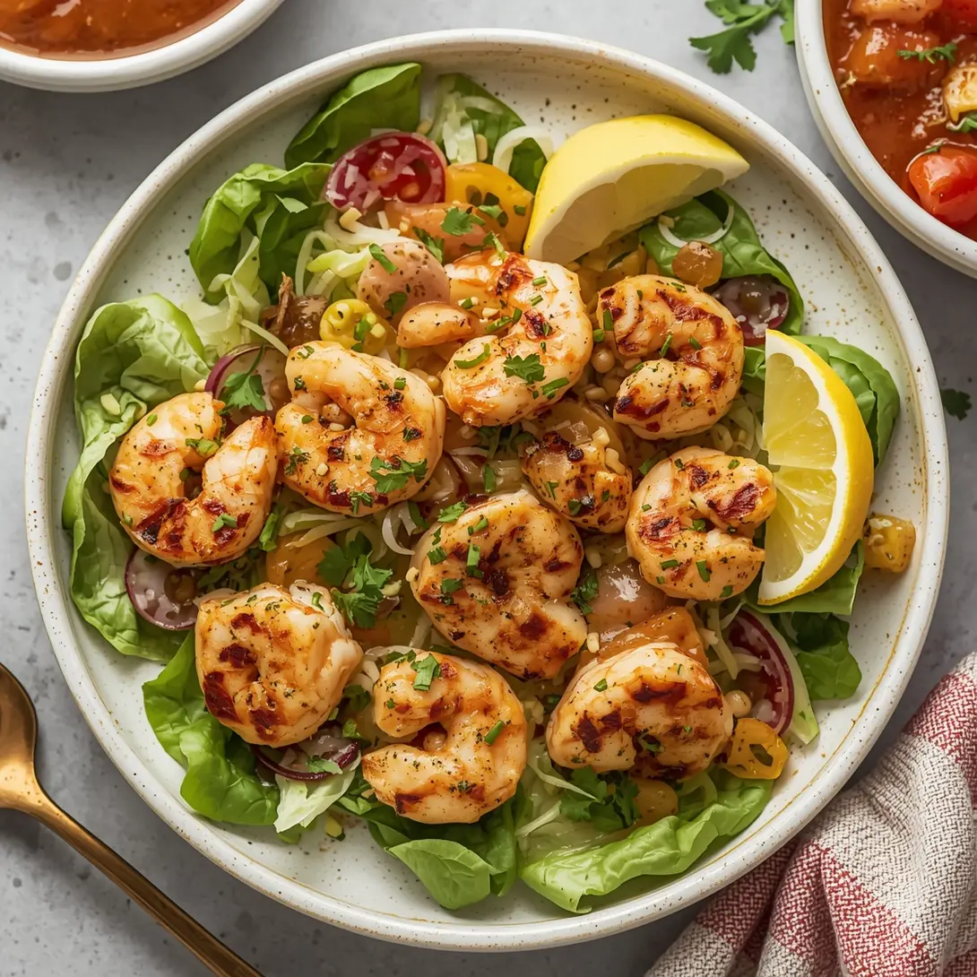 A vibrant plate of shrimp lettuce wraps with creamy peanut sauce.