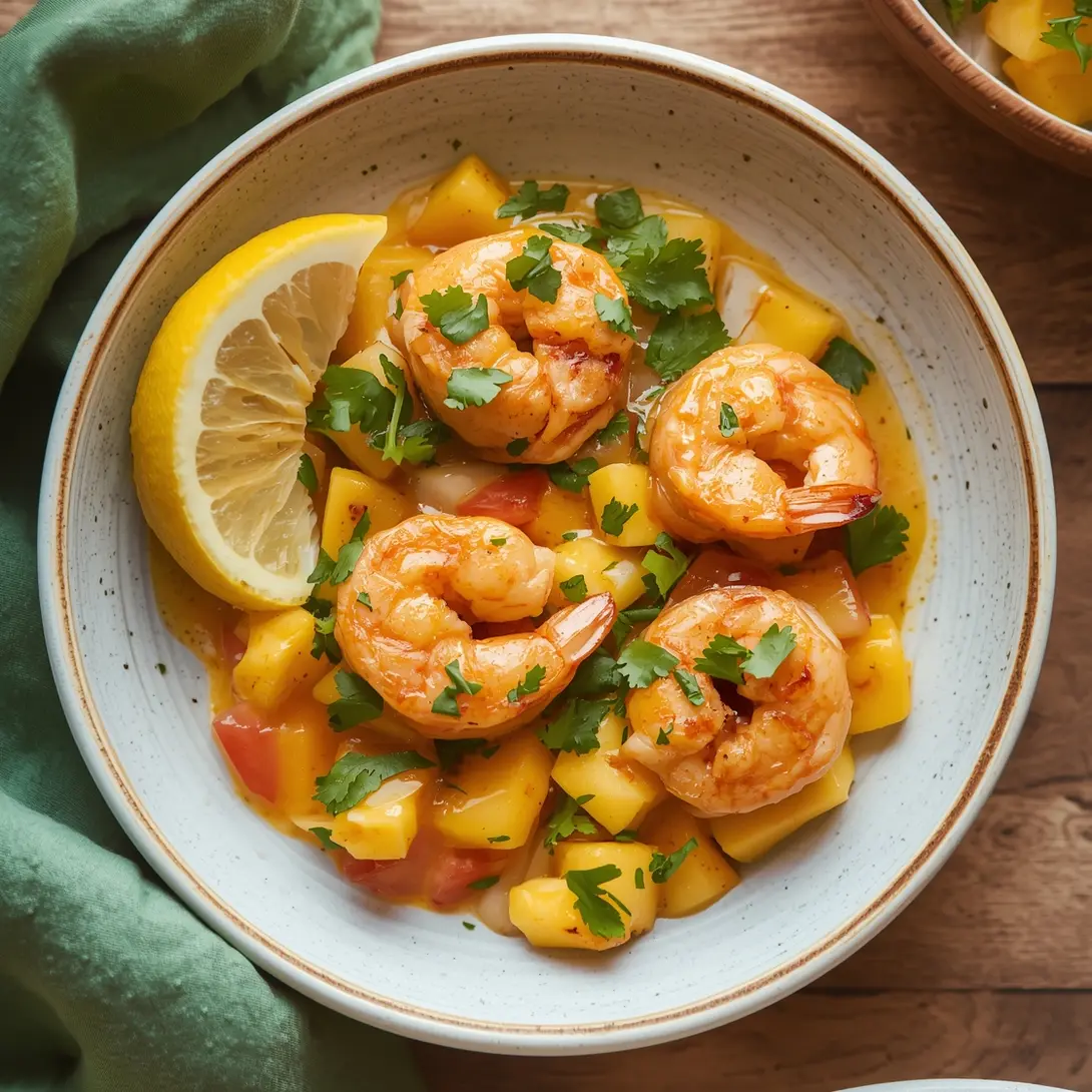 A vibrant plate of shrimp and mango lettuce cups, bursting with fresh ingredients.