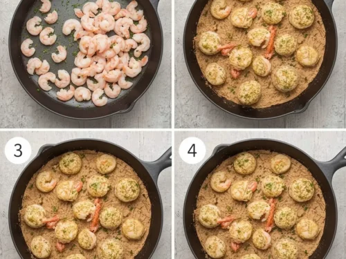 Shrimp-stuffed mushrooms generously topped with fresh herbs on a plate