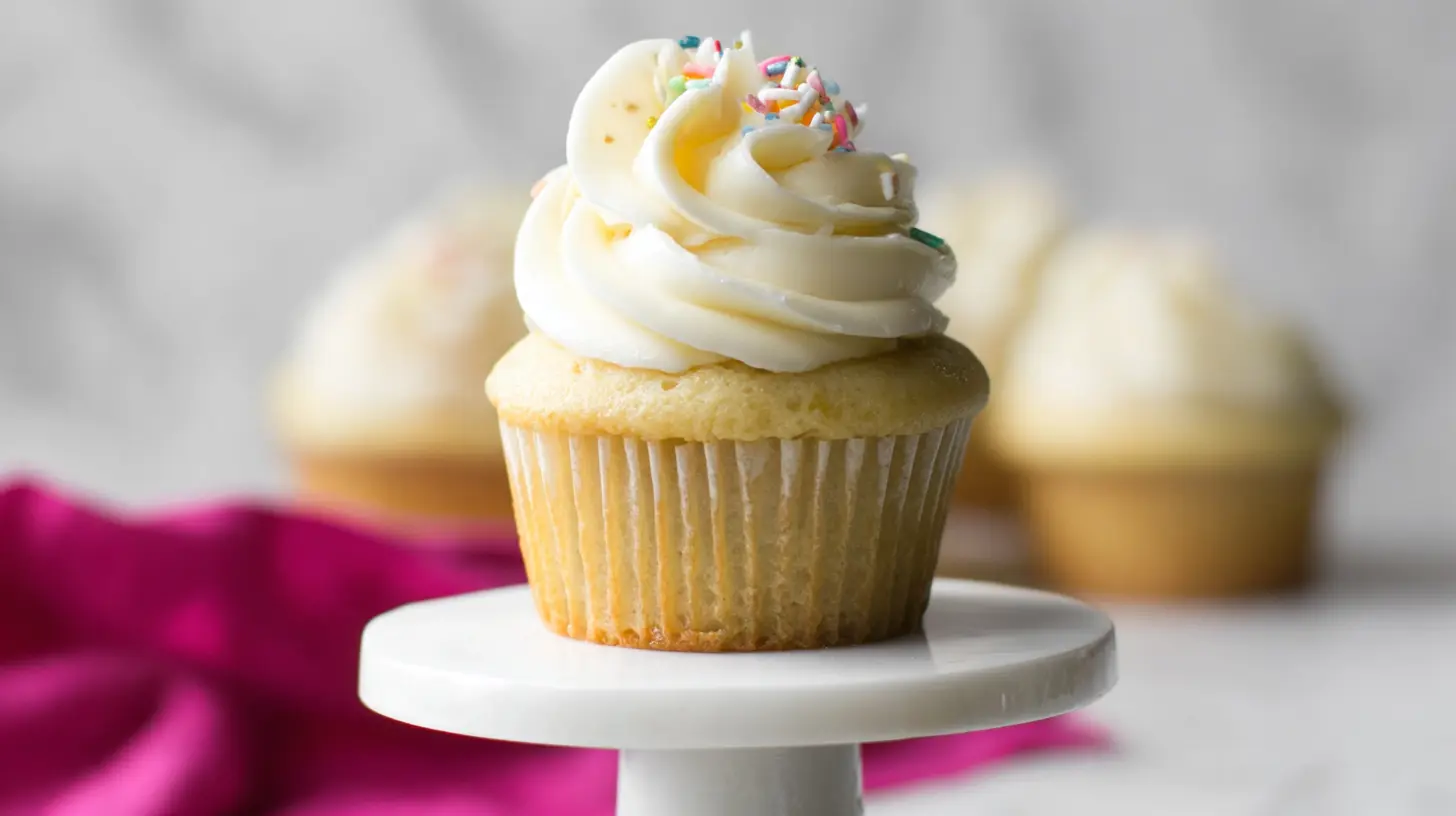 Several simple vanilla cupcakes with smooth, golden tops