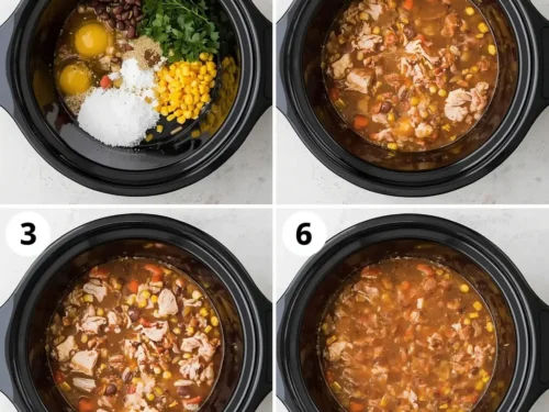 A bowl of slow cooker chicken and black bean soup garnished with cilantro