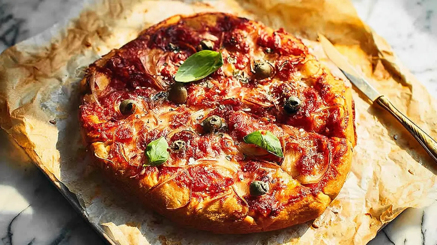 A bubbling slow cooker pizza with melted cheese and pepperoni