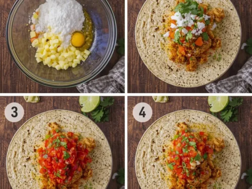 Spicy grilled shrimp tacos garnished with fresh cilantro and lime wedges