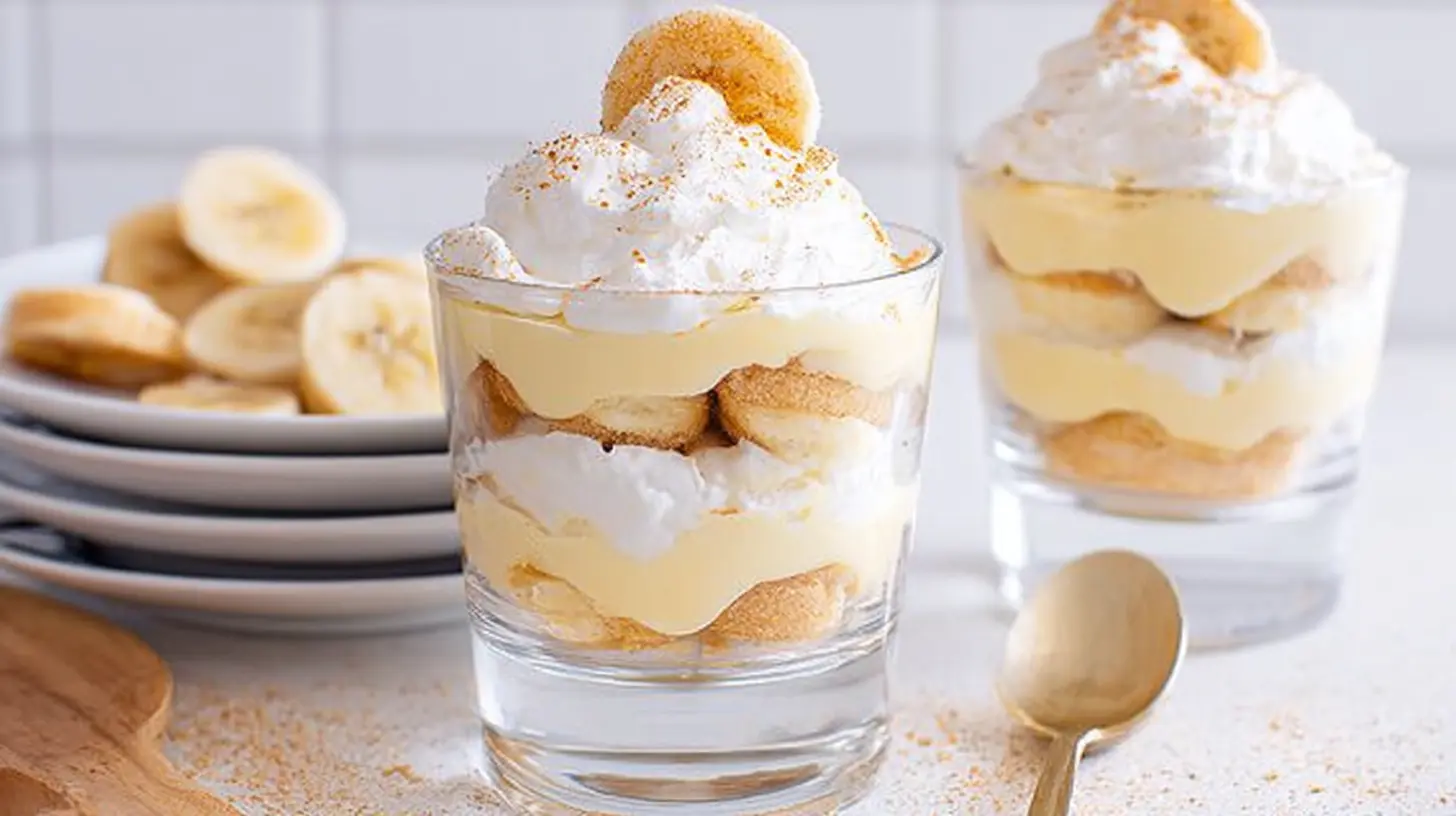 A bowl of creamy sugar free banana pudding topped with sliced bananas and whipped cream