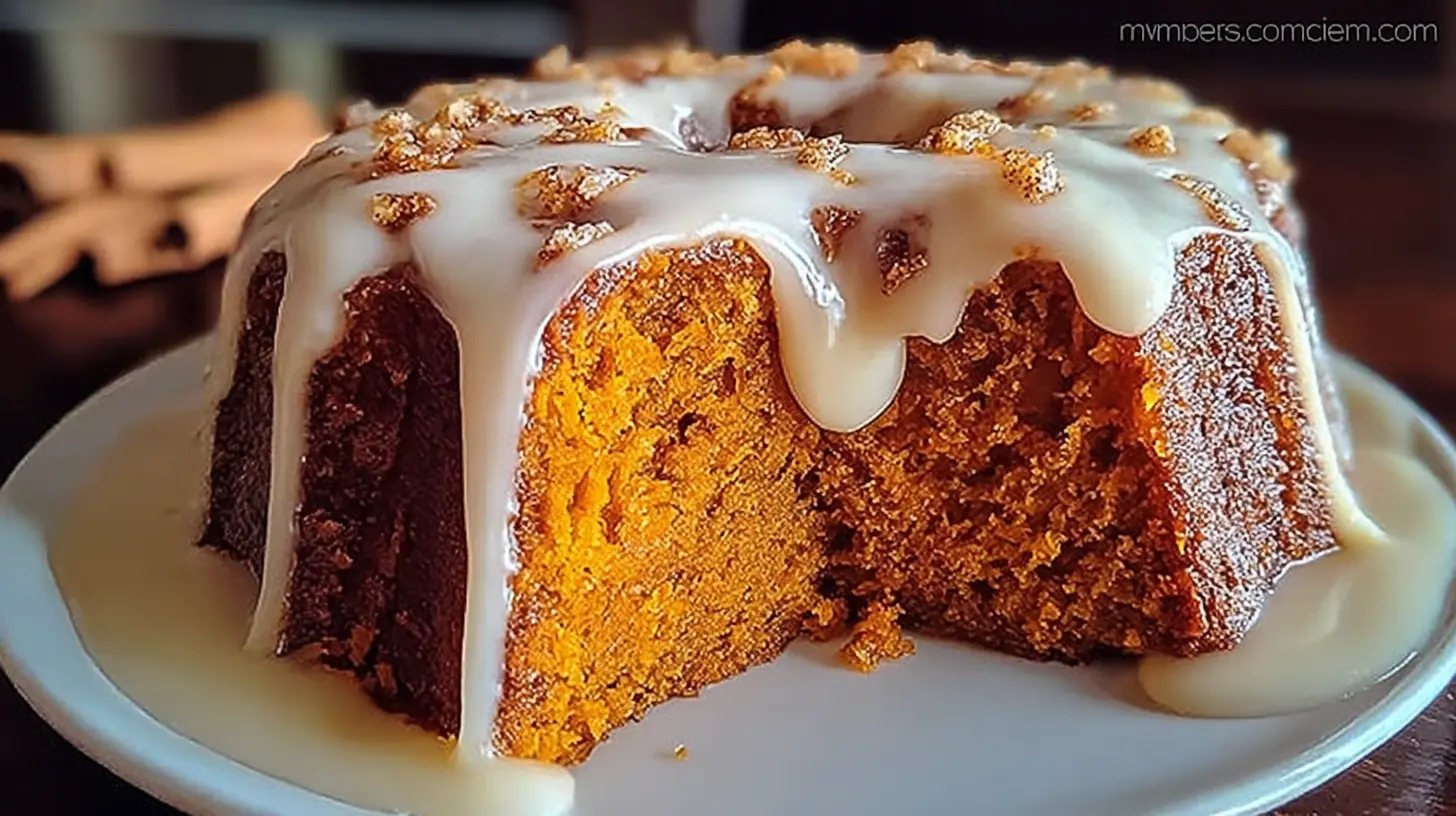 A delectable sweet potato honeybun cake with a golden glaze.