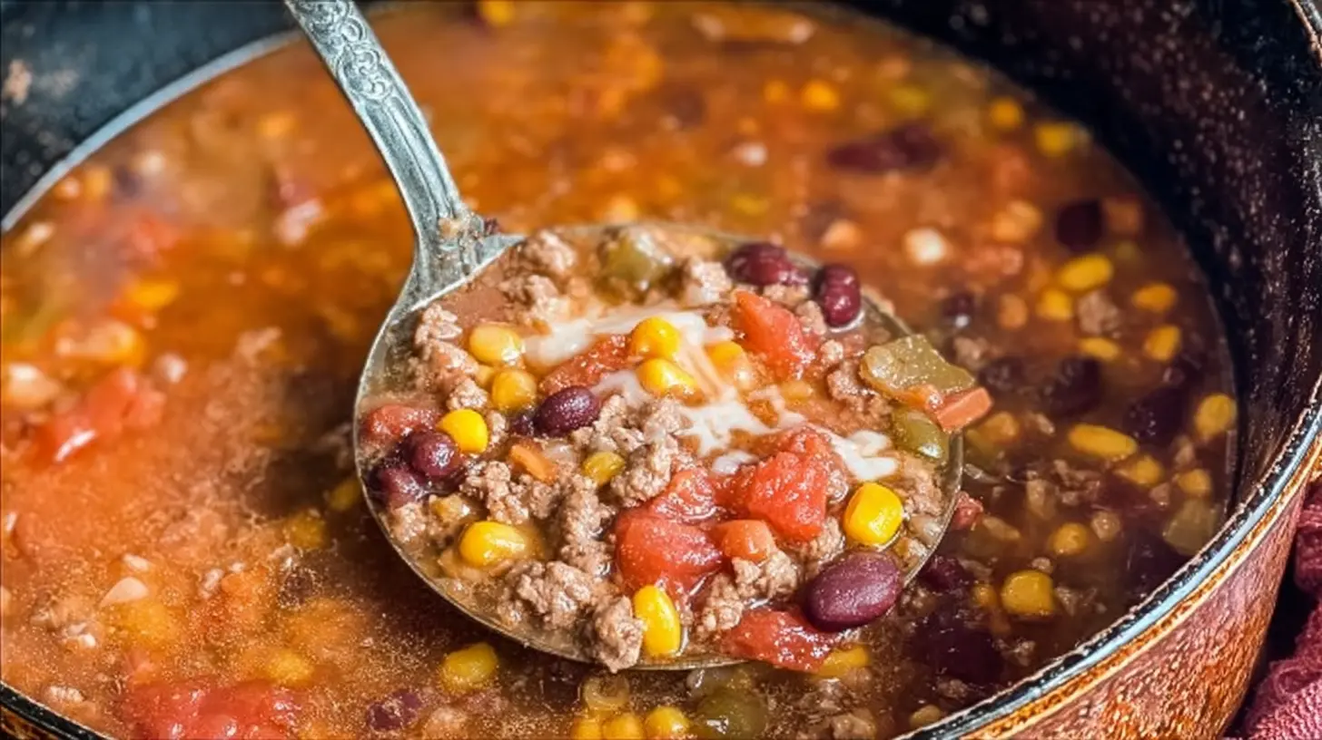 A bowl of delicious taco soup with ranch packet seasoning, garnished with fresh cilantro and cheese.