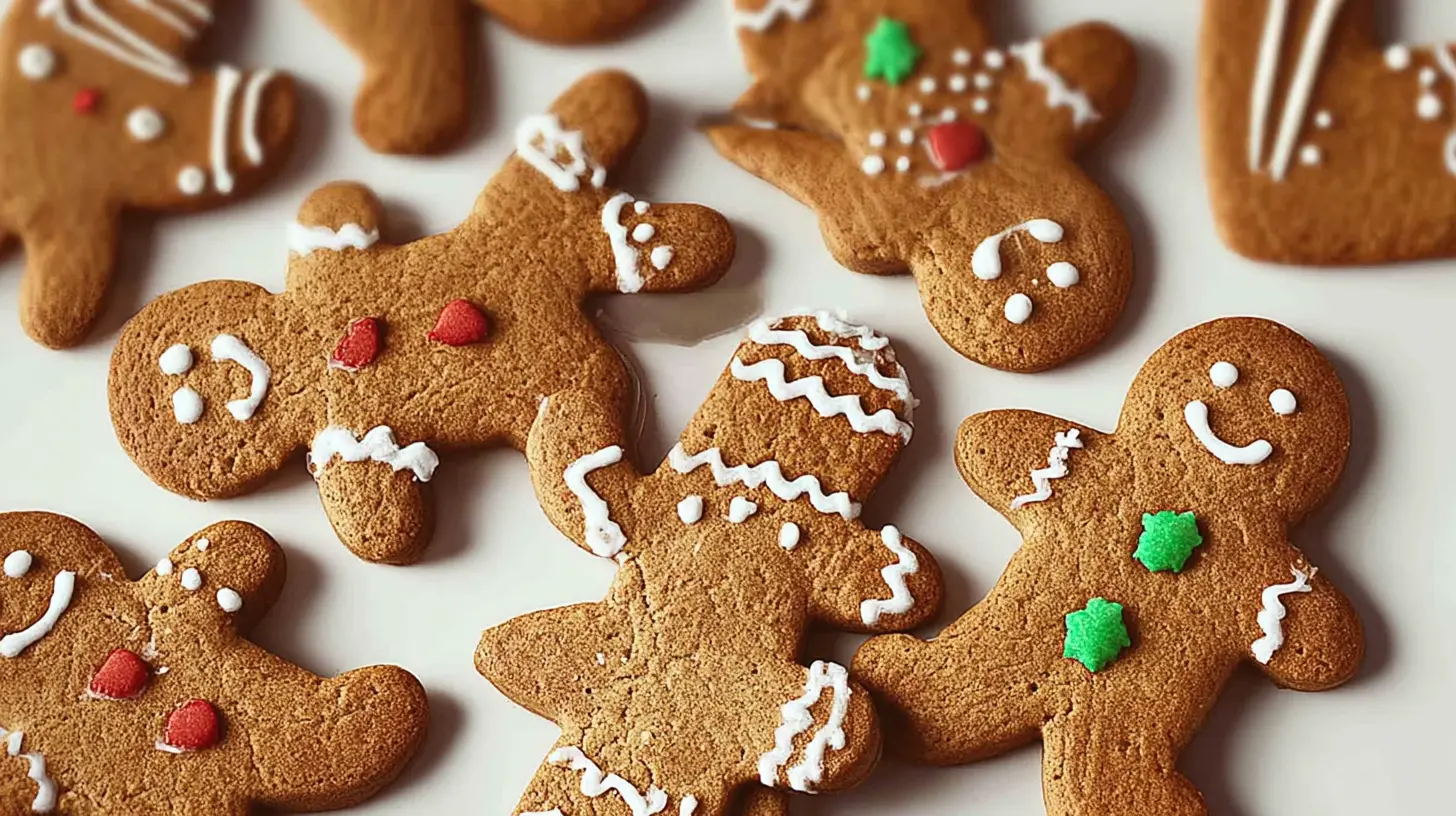 A collection of freshly baked gingerbread cookies with icing